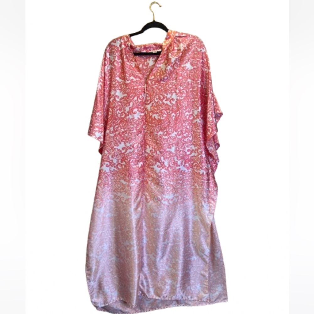 Oscar De La Renta Paisley Kaftan Cover Up Robe Zip Front Maxi Dress Size L/XL
